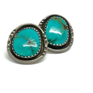 Vintage Navajo Sterling Silver Earrings with Turquoise Signed by Robert Bicenti